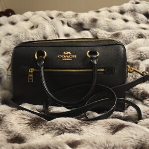 Coach Black Leather Satchel with Gold Accents